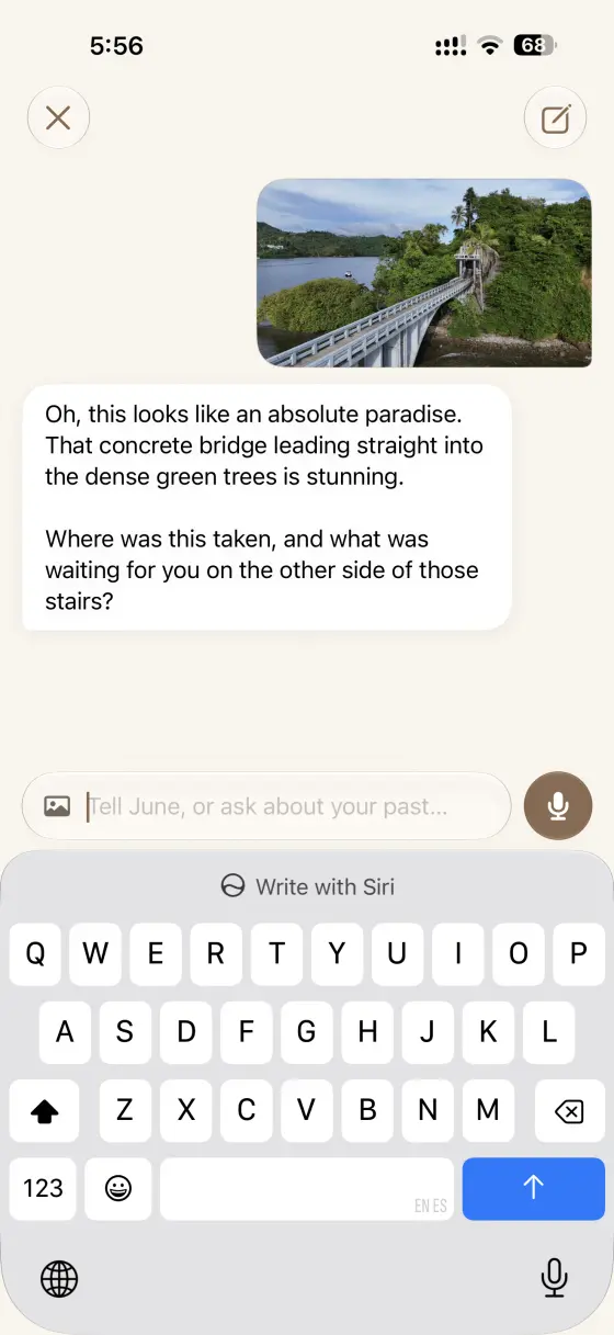 A photo sent to June in chat, with June asking a question about where it was taken